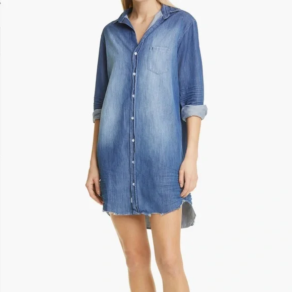 Frank & Eileen Mary Classic Long Sleeve Extra Distressed Denim Shirtdress, XL - Picture 1 of 2